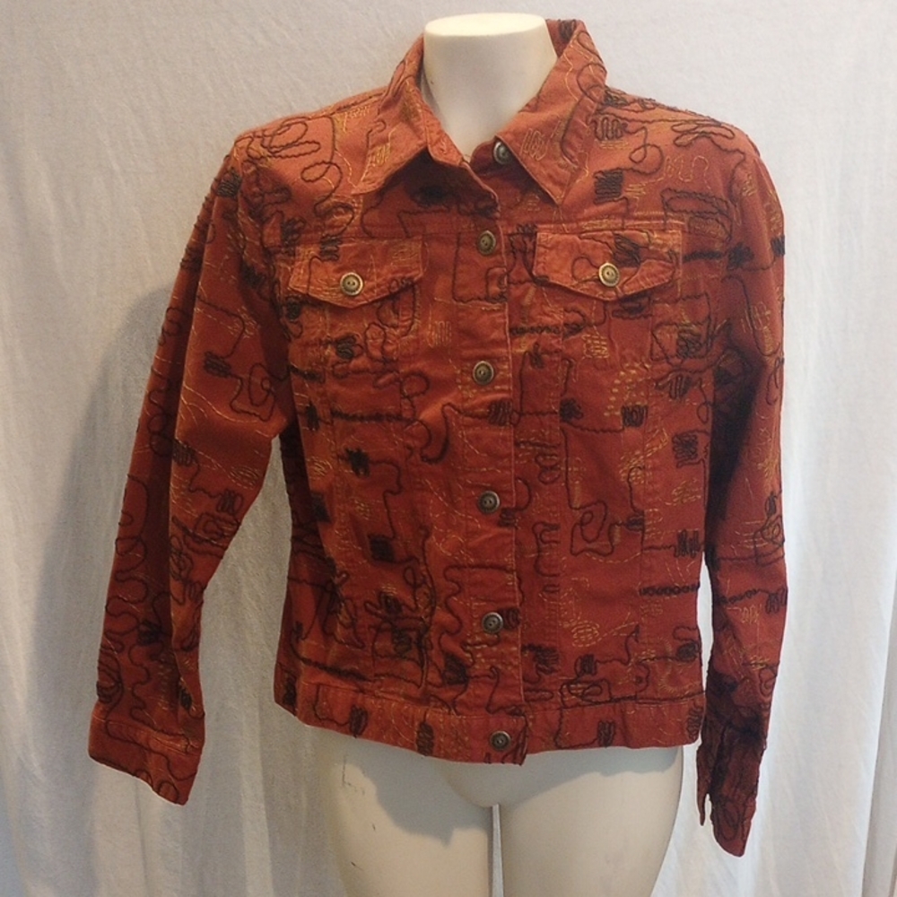 Ruby Rd. Rust Abstract Jean Jacket - image 1